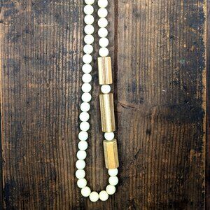 Chunky wood beaded long strand retro necklace